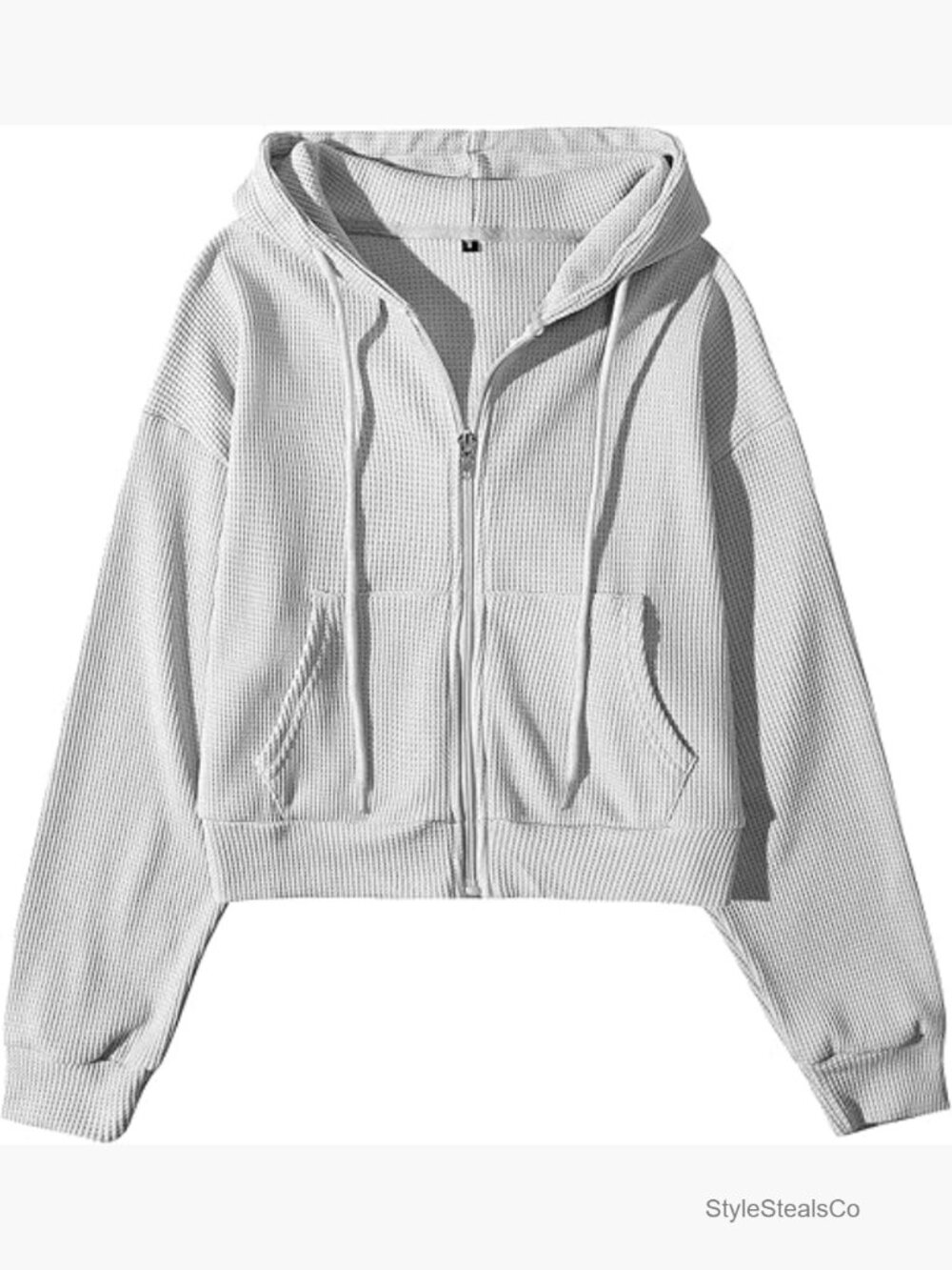 Cropped Zip Up Hoodie Waffle Knit Sweatshirt Jacket Lounge
